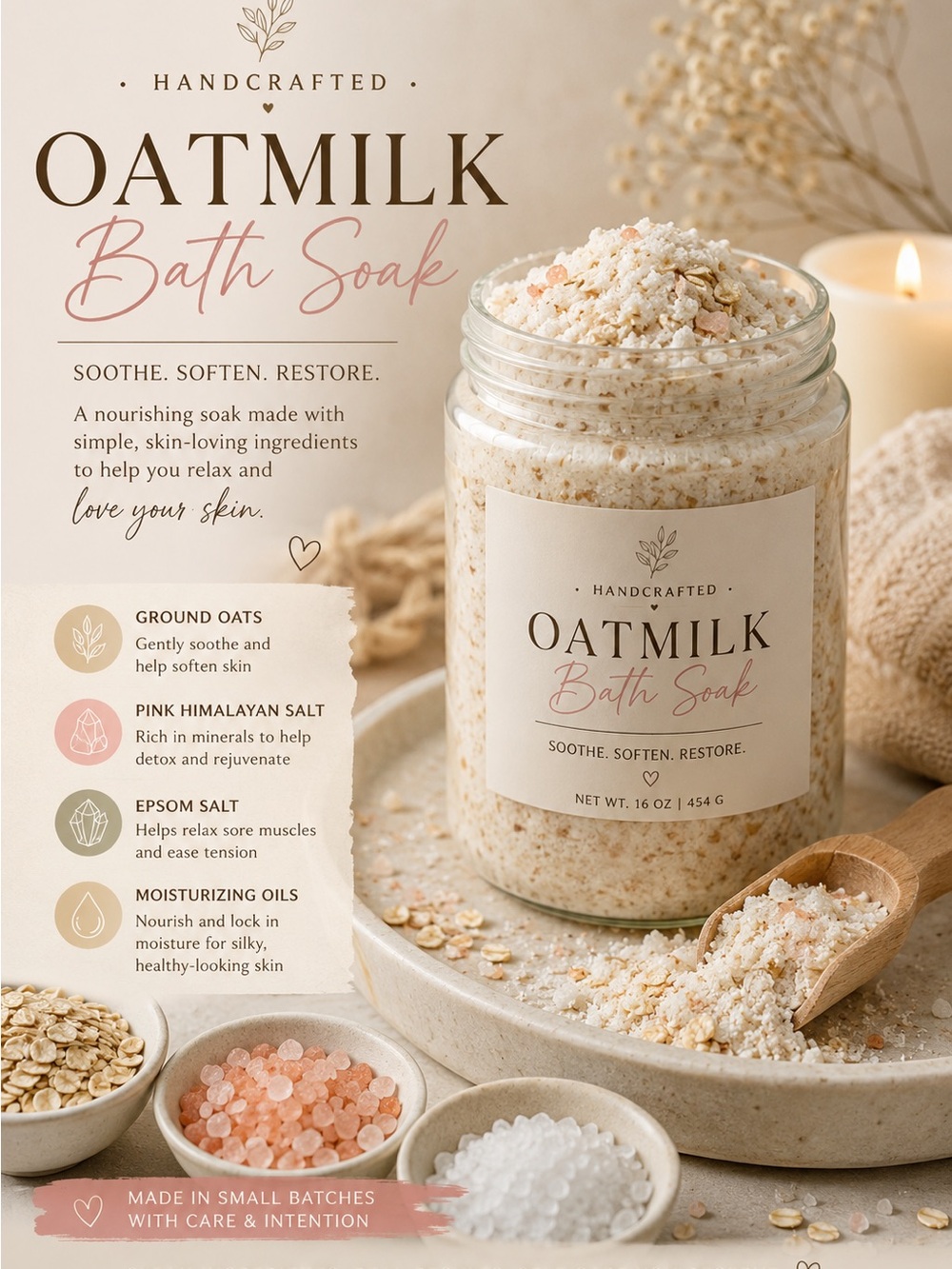 HandCrafted Milky Oatmilk Bath Soak – Soothing Bath Soak